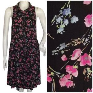 TORRID Shirt Dress, 1/1X, Black/Pink Floral, Sleeveless, Collar, Button front